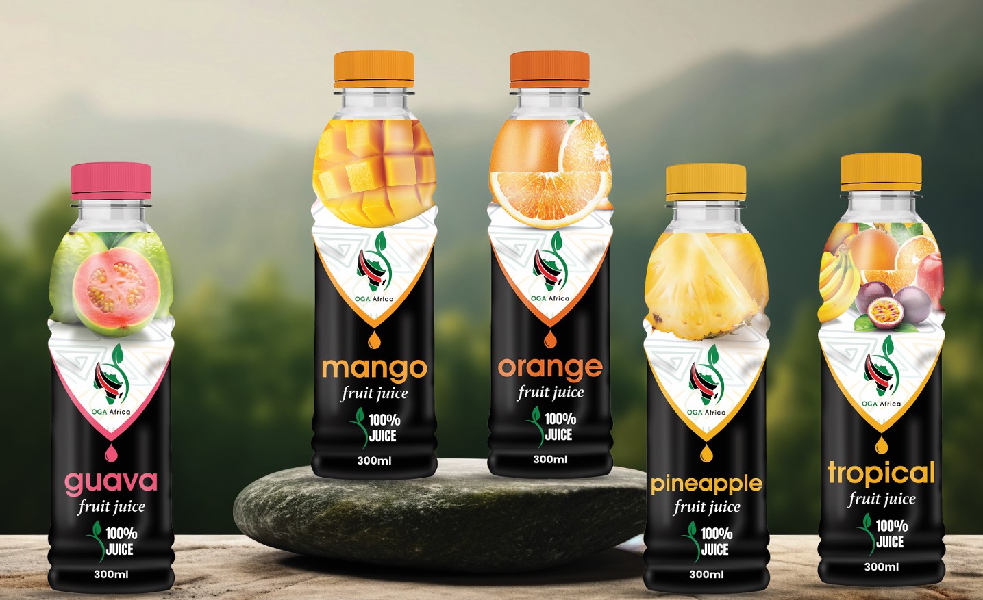 A bottle of OGA Africa Bottle Fruit Juice